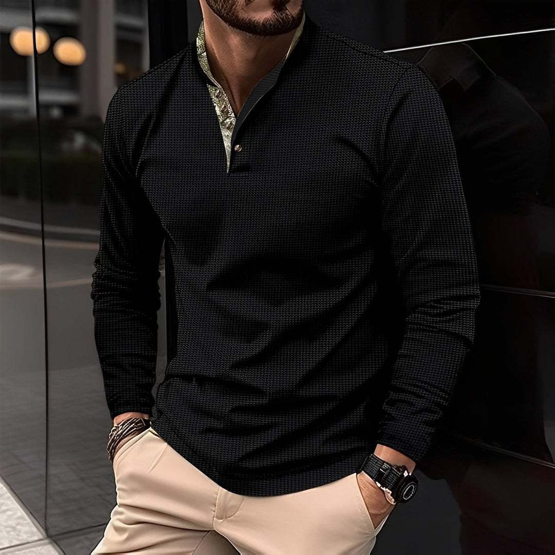 Crofton - Elegante maglione polo a maniche lunghe con motivo a nido d'ape per uomo