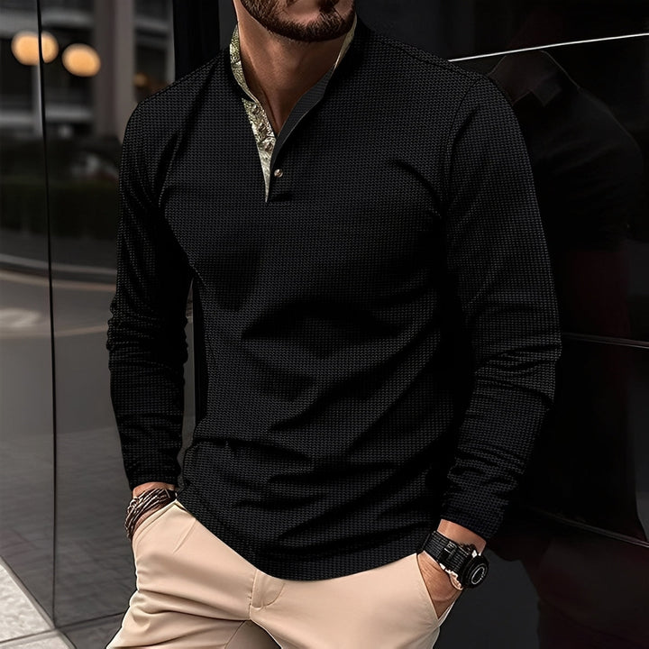 Crofton - Elegante maglione polo a maniche lunghe con motivo a nido d'ape per uomo