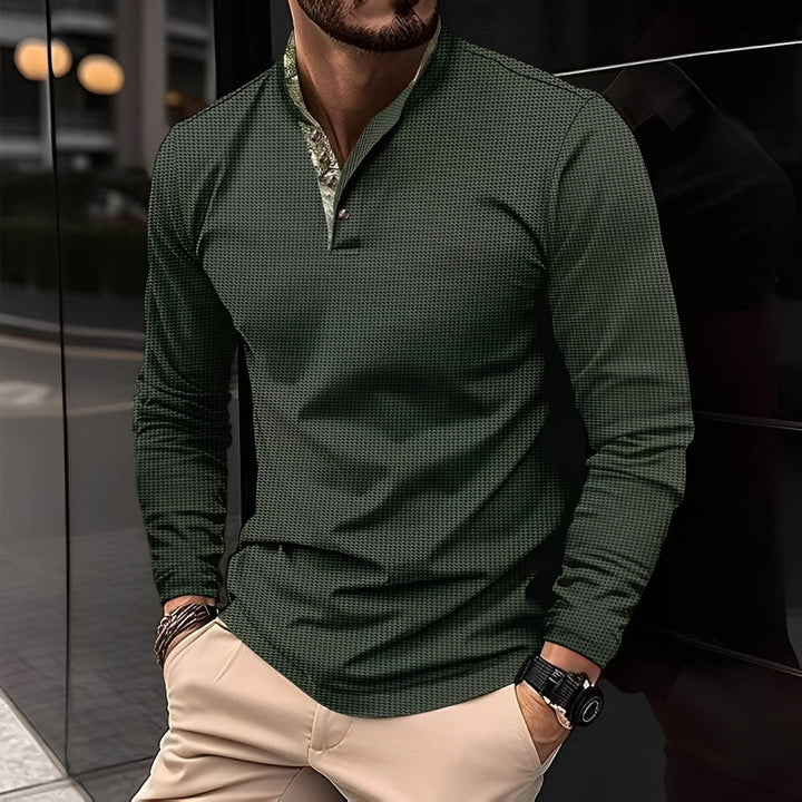 Crofton - Elegante maglione polo a maniche lunghe con motivo a nido d'ape per uomo