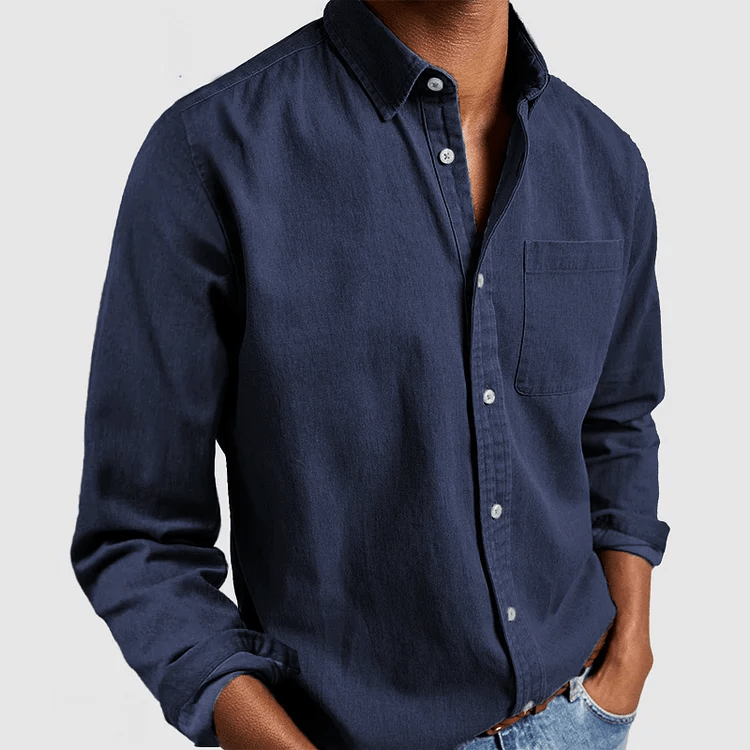 Nathan - Camicia casual a maniche lunghe con colletto a revers per uomo