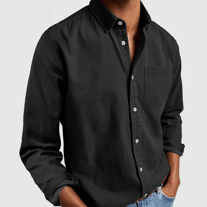 Nathan - Camicia casual a maniche lunghe con colletto a revers per uomo